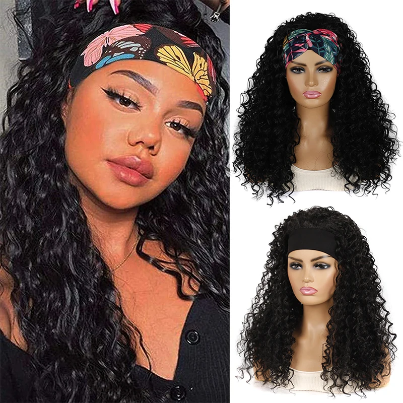 

Headband Wig Deep Water Wave Synthetic Wig 24 inch Kinky Curly Wavy Brown Red Hair With Highlights for Black Women Glueless Wigs