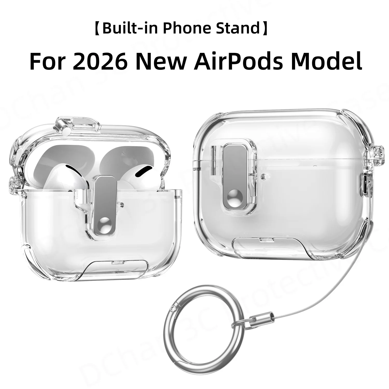 Hülle für 2026 AirPods 5/4, transparent mit Schlüsselanhänger, Telefonständer, weiche TPU-Skins, niedliche Kopfhörerhülle für AirPods Pro 3/Pro 4 – Detail 1