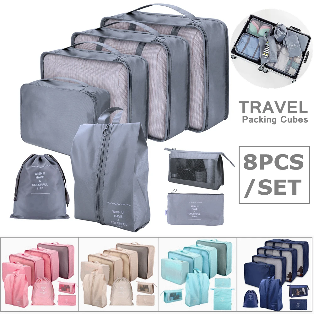 

8Pcs/Set Travel Organizer Storage Bags Suitcase Packing Cubes Set Cases Portable Luggage Clothes Shoe Tidy Pouch Folding Bags