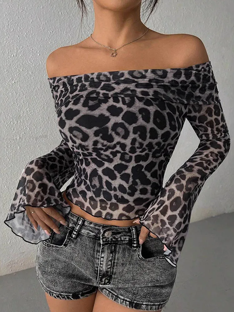 

Осенняя женская футболка, новая уличная модная футболка с длинными рукавами и круглым вырезом, сексуальная леопардовая женская универсальная трикотажная одежда с открытой спиной