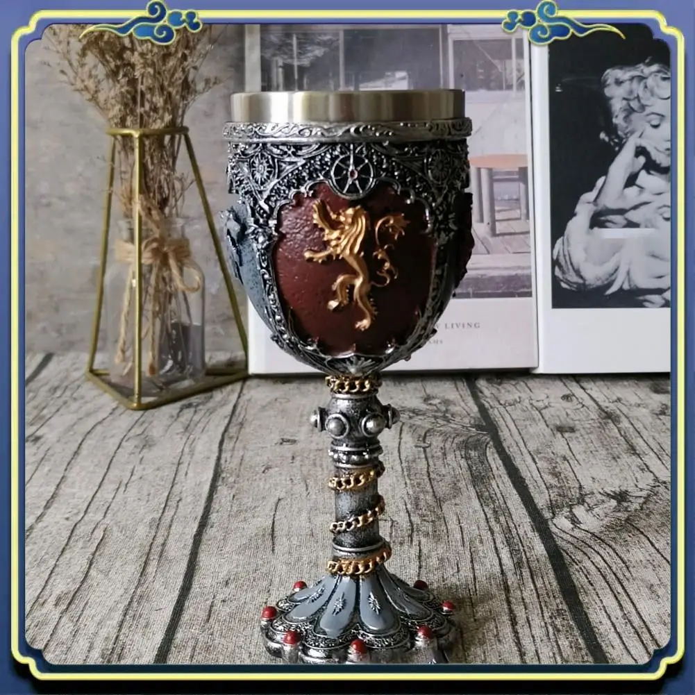A56P-Medieval Knight Badge Beer Mug Stainless Steel Resin Viking Red Wine Glass Medieval Wine Glass Utensils Tea Set Stemware