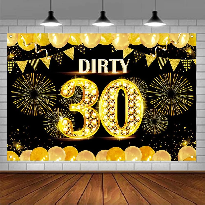 Photography Backdrop Golden Balloon For Men Women Thirty Dirty 30th Birthday Party Background Banner Poster Decoration