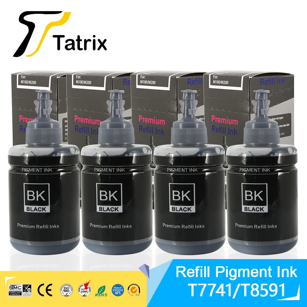 Tatrix Refill Pigment Ink 140ML For Epson 774 Ink CISS T774120 T7741 for Epson Workforce M100/M201/M205/L606/L655/L1455/ET-3600