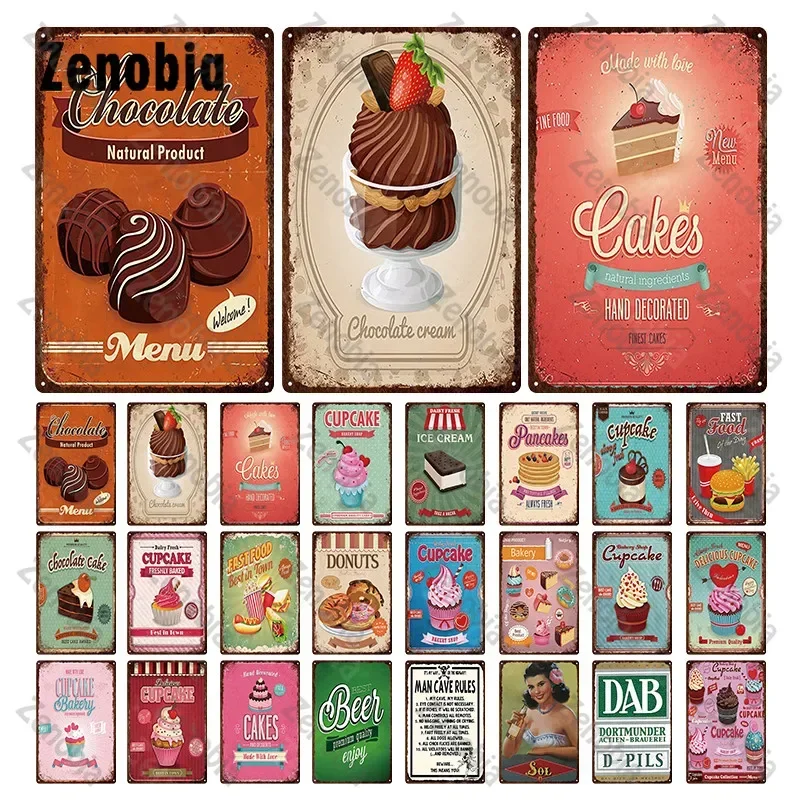 Dekor Schokolade Naturprodukt Menü Vintage Plaketten Metallschilder Blechschilder Creme Wandaufkleber Café Zurückhaltung Dekor