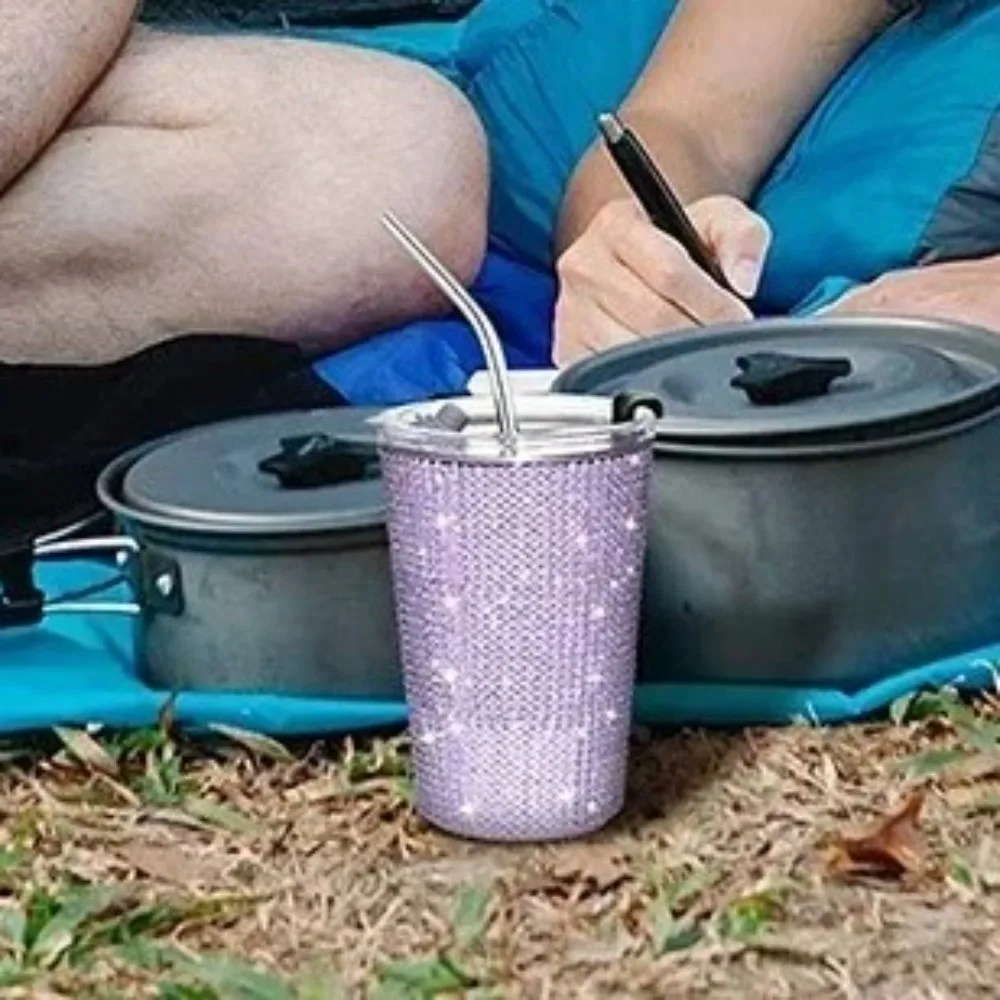 Drinkware 500ml Rhinestone Water Cup Sparkling Bling Stainless Steel Water Bottle Reusable Luxury Creative Straw Cup Travel