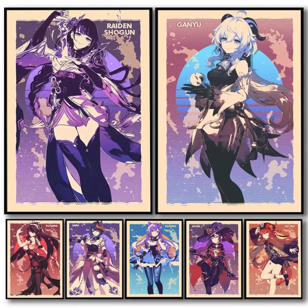 

Genshin lmpact Kawaii Girl Painting Calligraphy High-Quality Cotton Canvas Poster Wall Art for Living Room Modern Home Decor