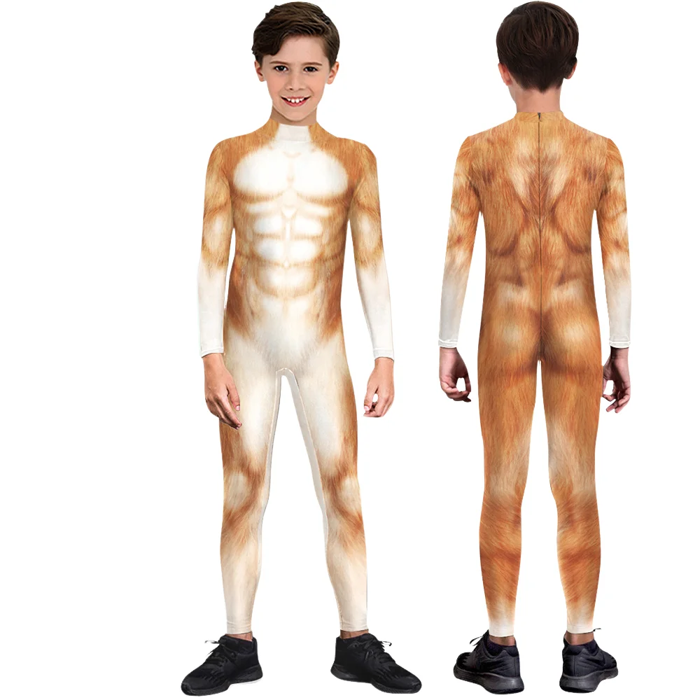 Jungen Cartoon Tier Tiger Wolf Cosplay Kostüm Jungen Mädchen 3D Gedruckt Overall Halloween Karneval Party Kleidung Zentai Bodys