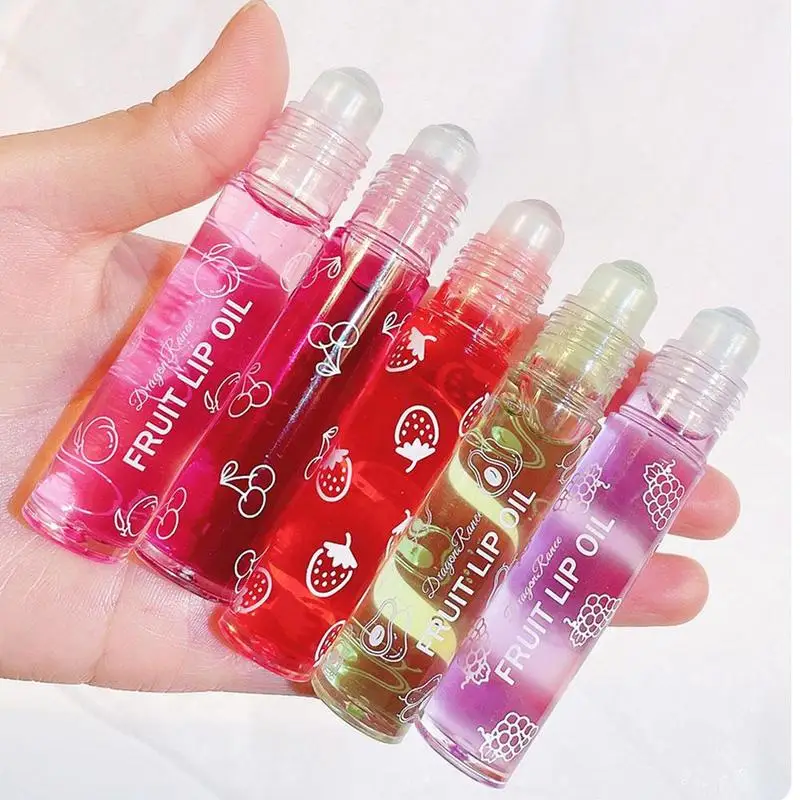 Roll On Lip Balm Fruit Essence Moisturizing Lip Oil Mirror Gloss Primer Hydrating Transparent Lip Care 1/2/3Pcs Random Colors