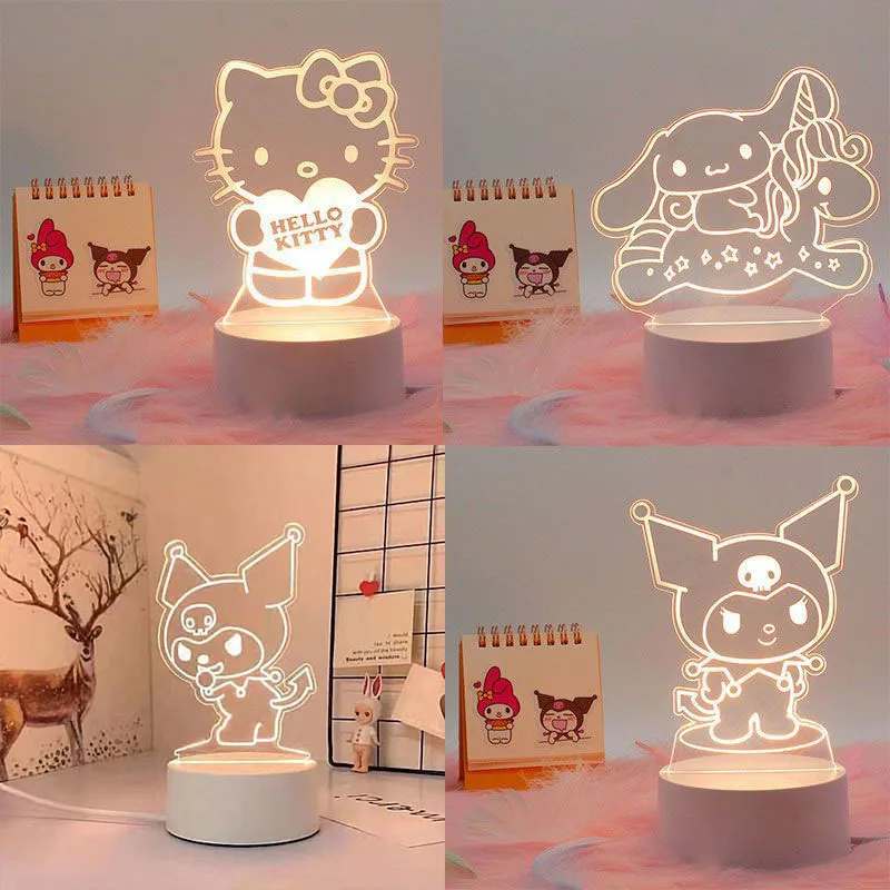 Kawaii Cinnamoroll Kuromi Night Light Table Lamp Hello Kitty My Melody Desktop Decor Led Anime Bedroom Bedside Lamp