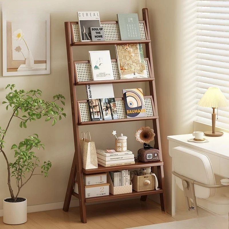 

Bookshelf solid shelf, floor-to-ceiling bookcase, living wall bookshelf, retro bedroom, multi-layer display cabinet