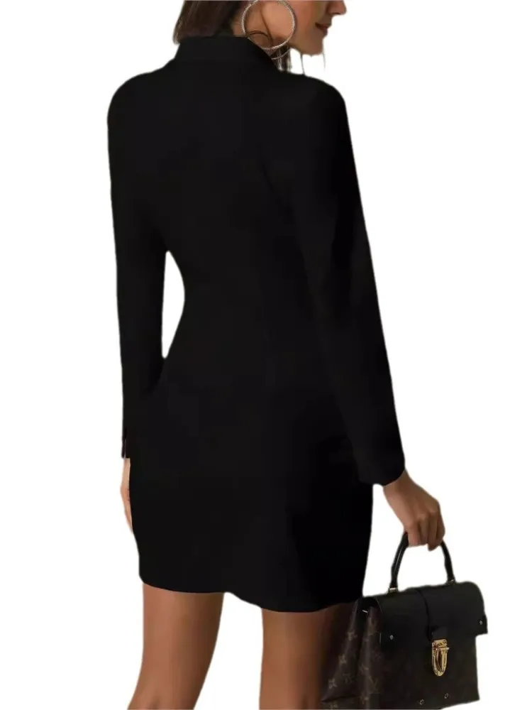 Robe Blazer Slim pour femmes, tenue de bureau élégante, simple boutonnage, manches longues, printemps automne, noir et blanc