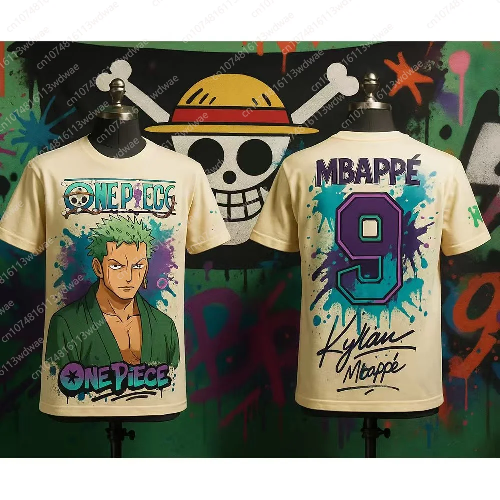 

One Piece Zoro Anime T-shirt with Mbappé Number 9 Print Graffiti Streetwear Tee for Men Soccer Jersey Manga Fans Football Jersey