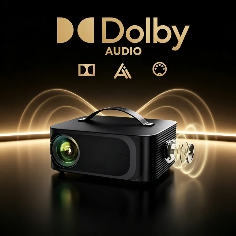 Portable Handheld Smart Projector, 4K Supported, AI Auto Focus, Dolby Audio, Built-in Streaming Apps, WiFi Bluetooth Outdoor Hom