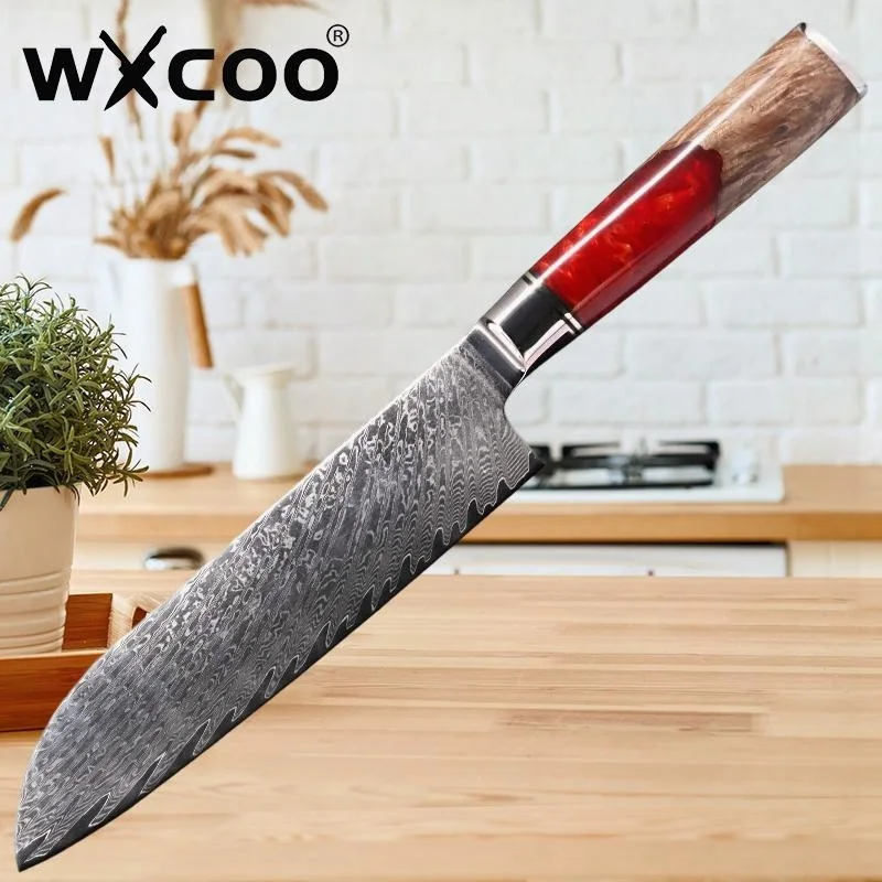 

WXCOO Damascus Steel Santoku Knife Slicing Knives for Cutting Vegetables Fruit and Meat Multi purpose Meat Cleaver Kitchen Knife