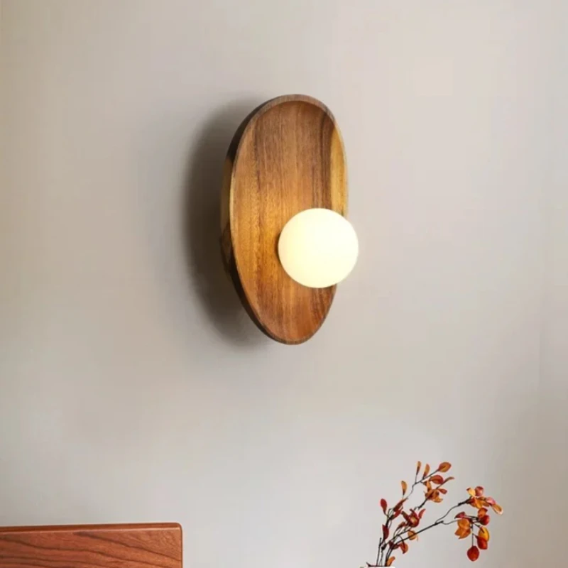 Natural Wooden Wall Lamp Home Art Vintage Retro Lights for Bedroom Living Room Corridor Aside Wall Sconce LED Lighting Fixtures