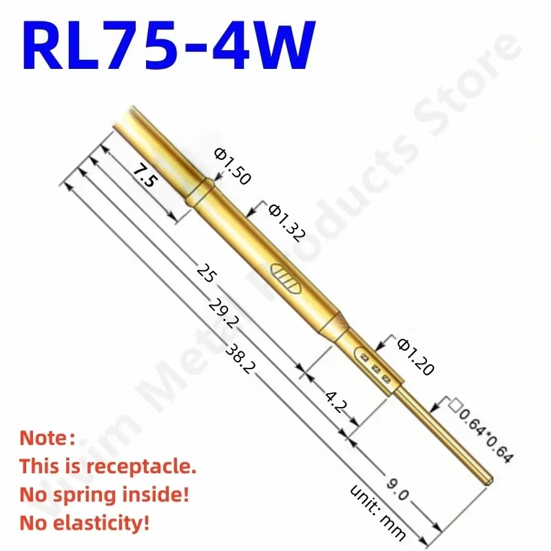 20/100PCS RL75-4W Test Pin PL75-B1 Receptacle Brass Tube Needle Sleeve Seat Wire-wrap Probe Sleeve 38.2mm Outer Dia 1.32mm