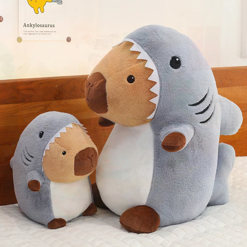 New 35/65cm Shark-Turned Capybara Plush Toy for Kids Soft Sleeping Pillow Doll Ideal Birthday and Christmas Gift for Children