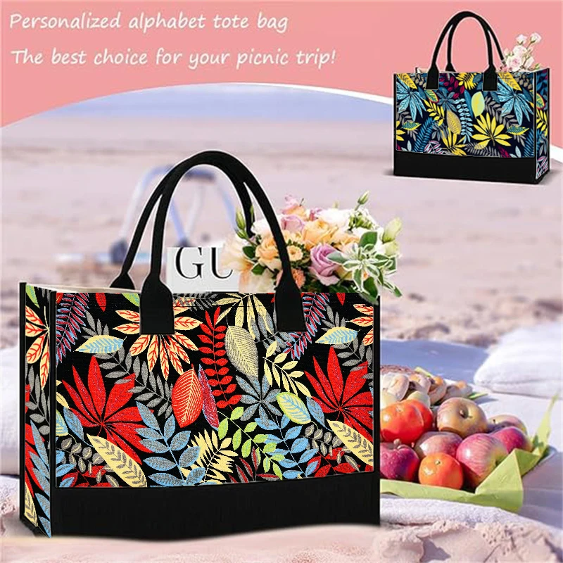 1PCS Handbag Large Capacity Canvas Tote Bag Waterproof Maple Pattern Leaf Shoulder Bag Travel Shopping Handbag