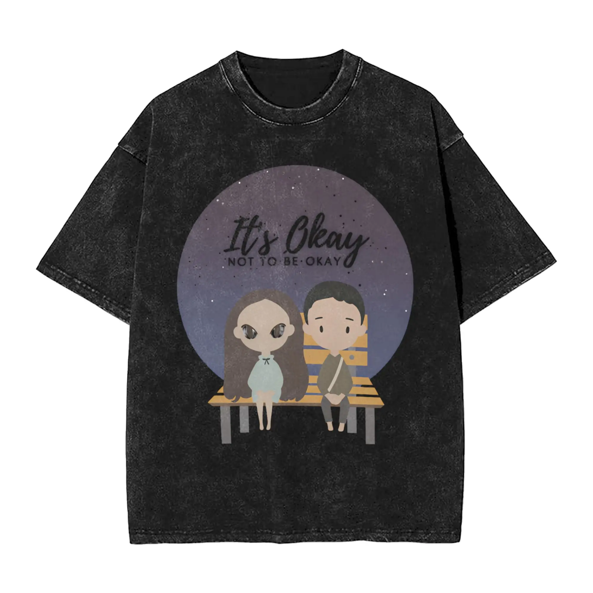 Men T Shirt It’s Okay to Not be Okay Cartoon Washed T-Shirts Hippie  Summer Tee Shirt Y2K Retro Simple Casual Tops Plus Size