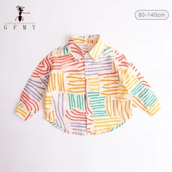 GFMY 2023 camisas de moda para niños, camisa para bebés y niños, chaqueta 100% de algodón, camisa a rayas bonita, traje de manga larga de 1 a 12 años