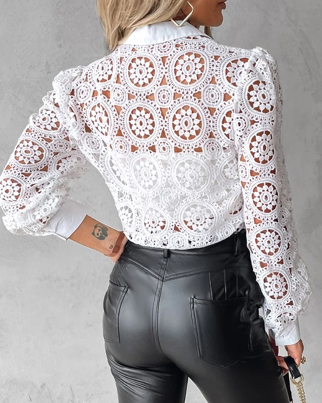 New Women\'s 2024 Hot Selling Lace Hollow Out Long Sleeved Clothing In Stock