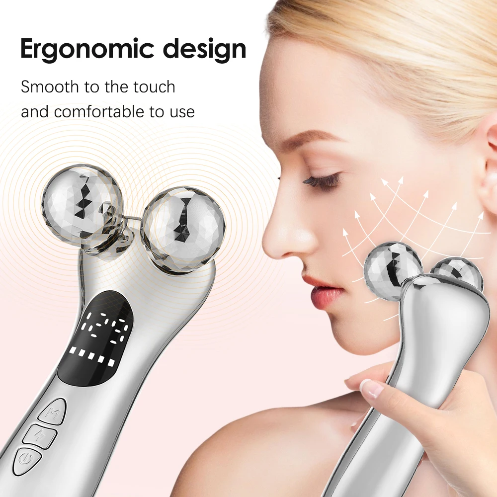 LED Facial Massage Roller, Microcurrent Skin Tightening Device with Digital Display for Lifting & Firming