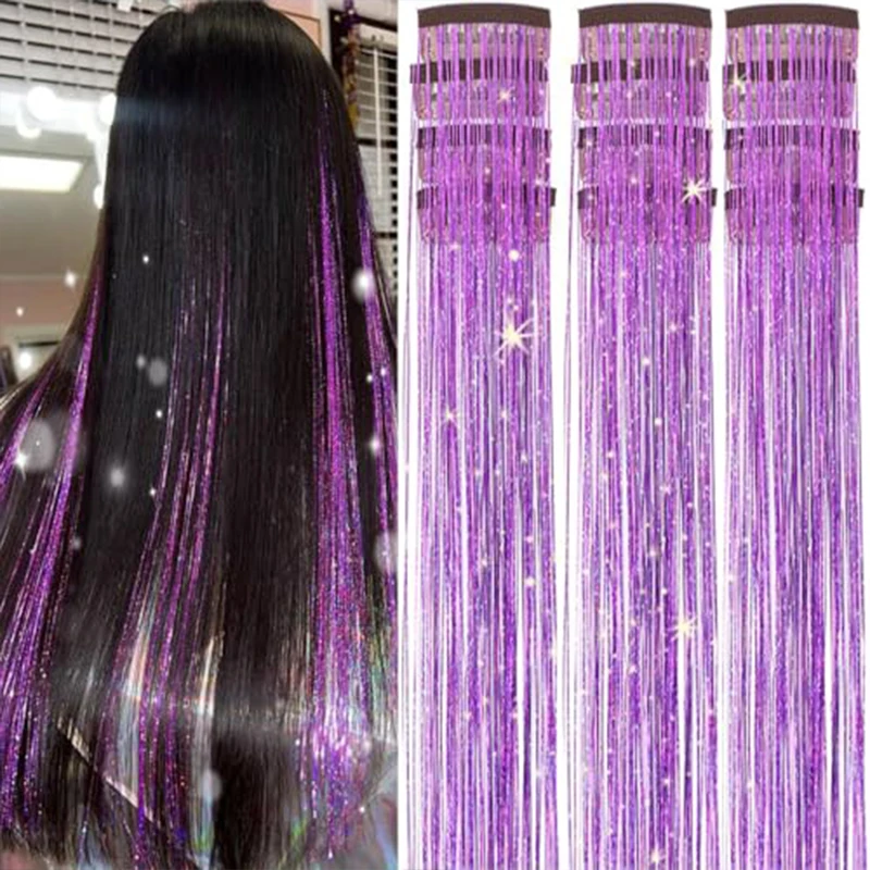 12Pcs Clip in Hair Tinsel Kit Red Hair Tinsel 22Inch Tinsel Hair Extensions Christmas Hair Tinsel Party Festival Accessories