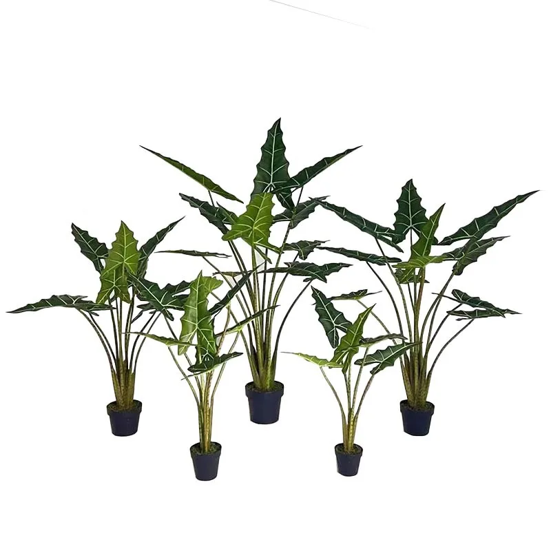 #￥Nordic Style Green Plastic Artificial Salian Caladium Tree Plant Realistic Eco-friendly WindowDecoration Home Mall Flower Type