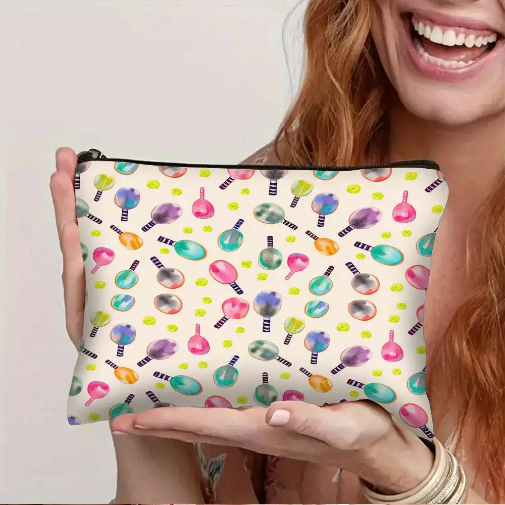 1 Piece Table Tennis Pattern Printed Makeup Bag - Multifunctional Zipper Pouch for Women, Perfect Travel Zipper Storage Bag, Fun Birthday Gift