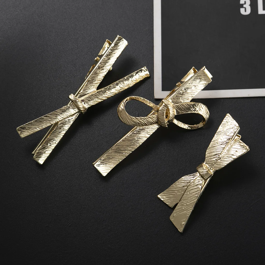 Metal Hair Clips Gold Color Geometric Bow Cross Side Pins Sweet Cute Hair Accessories Metallic Barrettes Girls Women