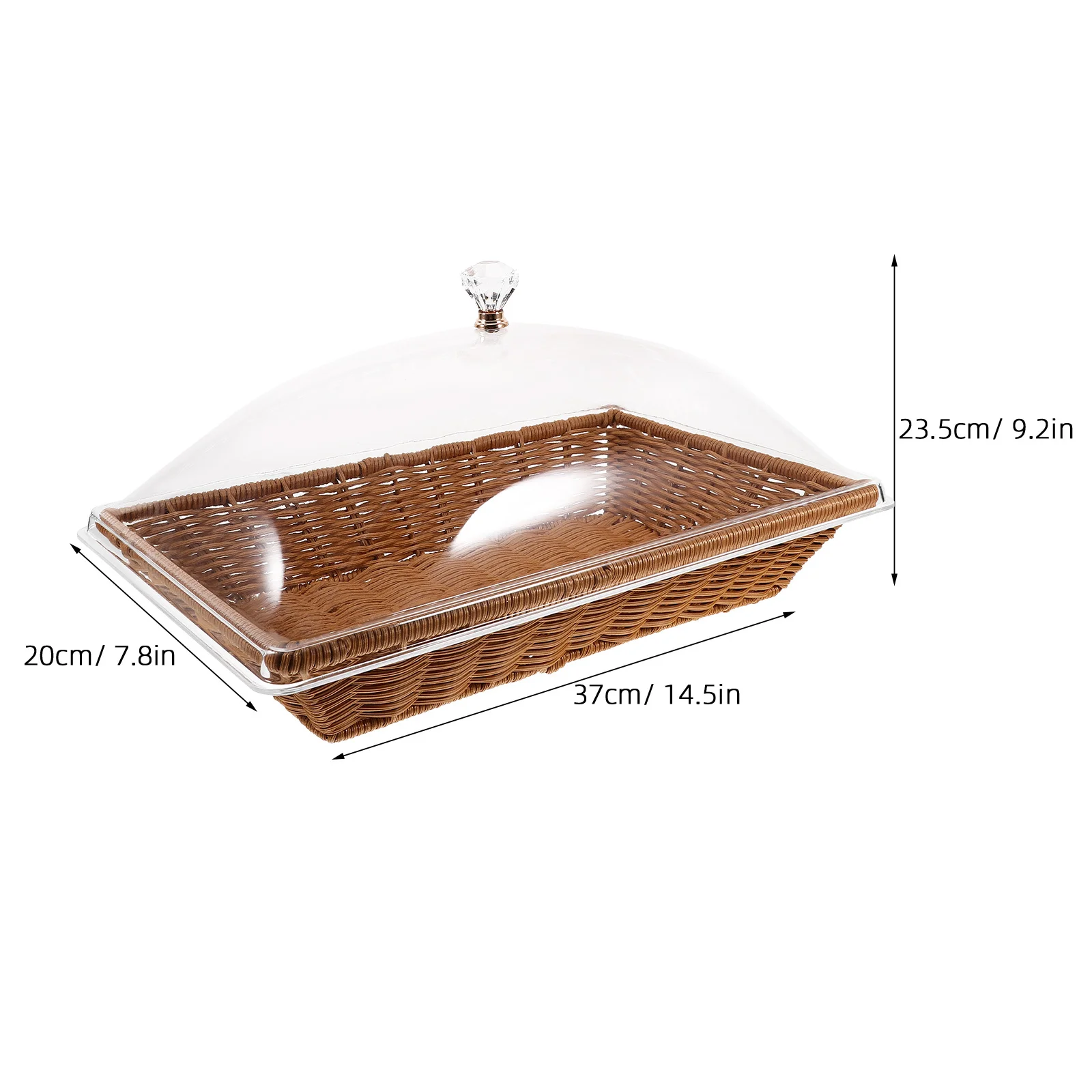 1 Juego de cesta de almacenamiento de alimentos con tapa transparente, bandeja tejida para servir pan, frutas, verduras, cocina, despensa, organización de mesa