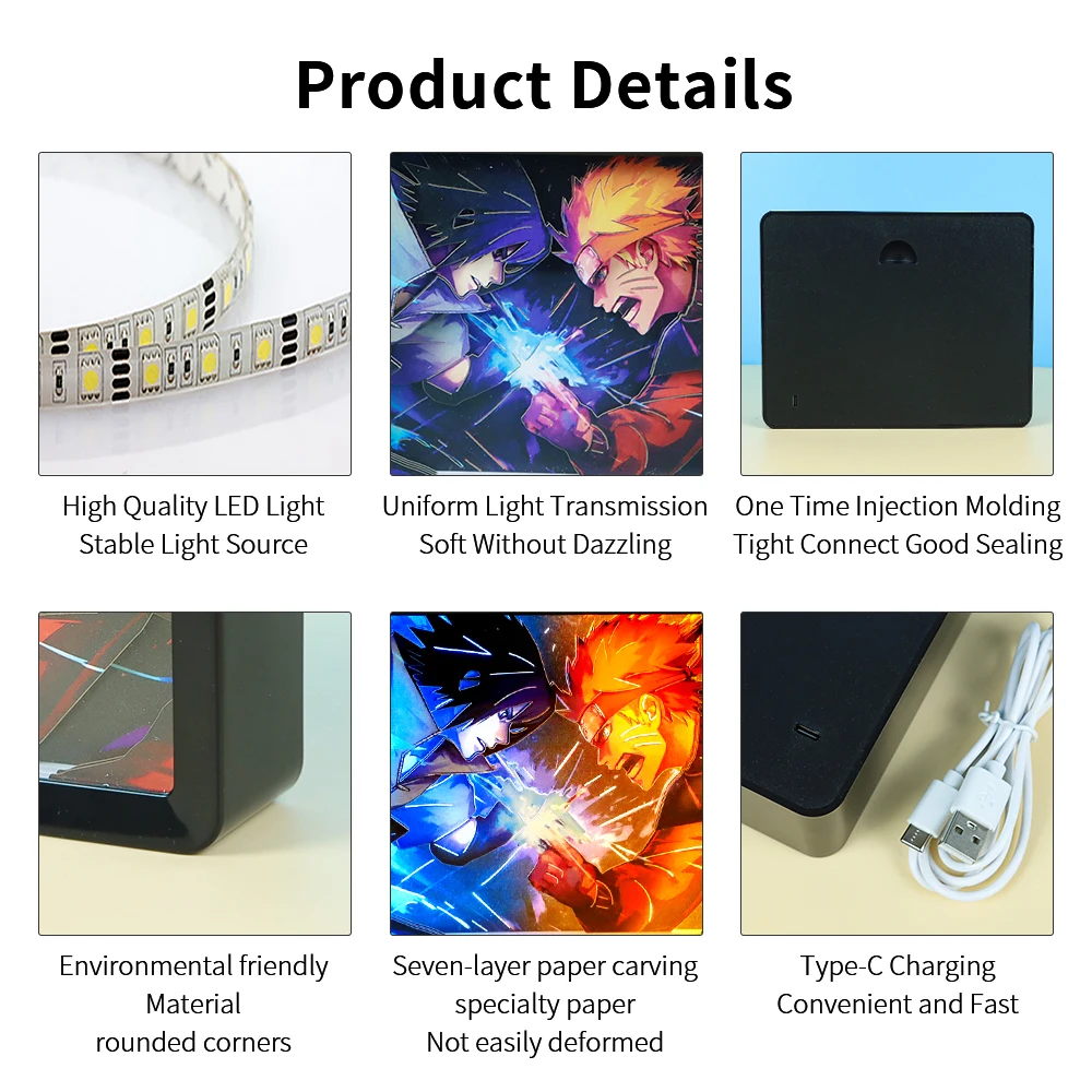 Lampu meja untuk kamar tidur 3D kertas gambar bingkai Shadow kotak dengan lampu malam untuk anak-anak lampu buku Usb isi ulang