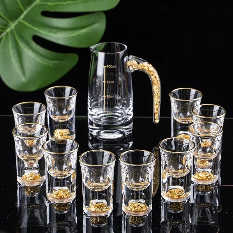 Kristall Schnaps Spirituosen Schnaps Gläser Geschenk box Gold Berg dicken Boden Weingläser Whisky Glas Spirituosen Wodka Brandy Schuss Tasse