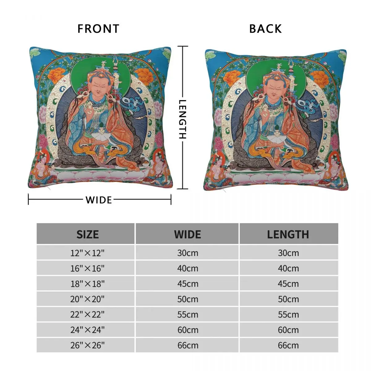 Padmasambhava Guru Rinpoche Thangka Square Pillowcase Polyester Linen Velvet Creative Zip Throw Pillow Home Cushion Cover 45x45