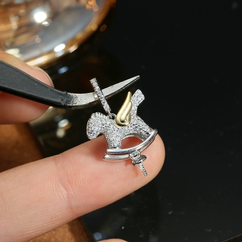 Horse Shape S925 Sterling Silver Pendant Mounts Base Findings Settings Mountings Jewelry Fittings for 8-12mm Pearls