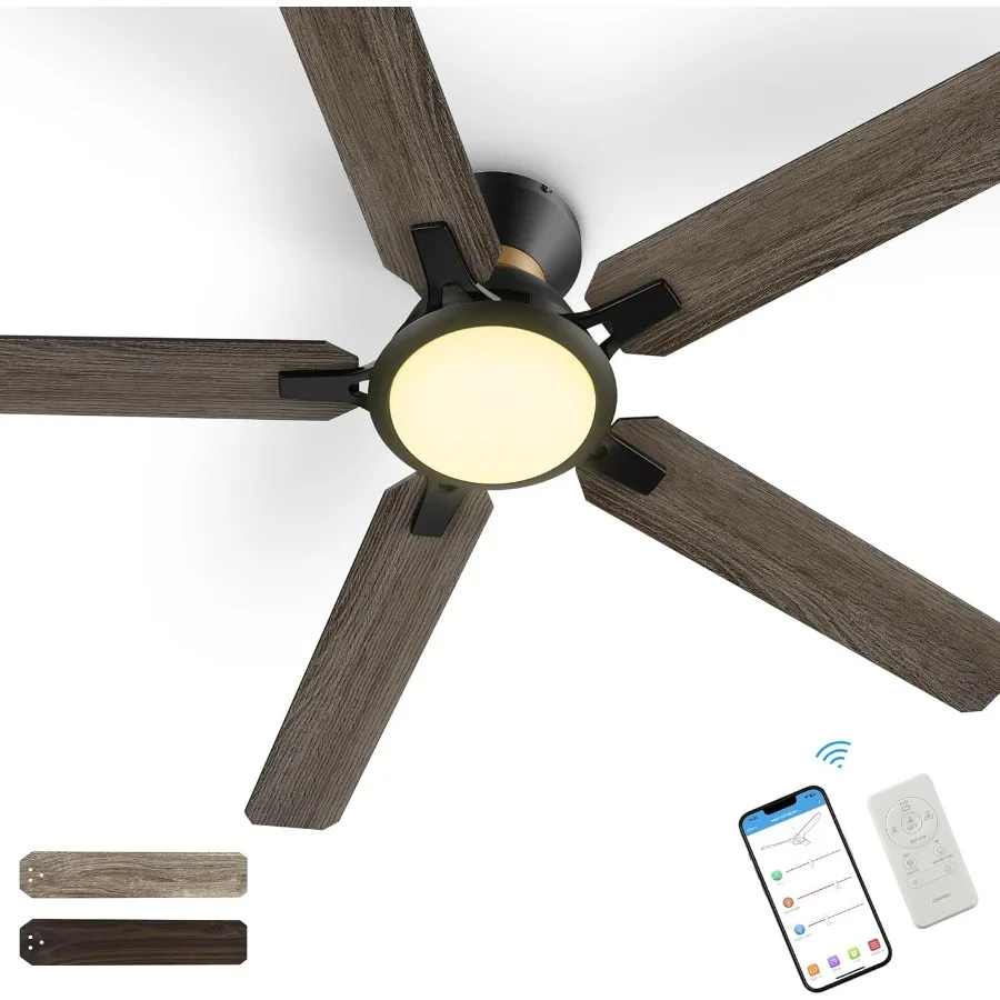 52 Inch Low Profile Ceiling Fan with Integrated Lights and Remote Control Smart Ceiling Fan with App and Voice Control via Alex