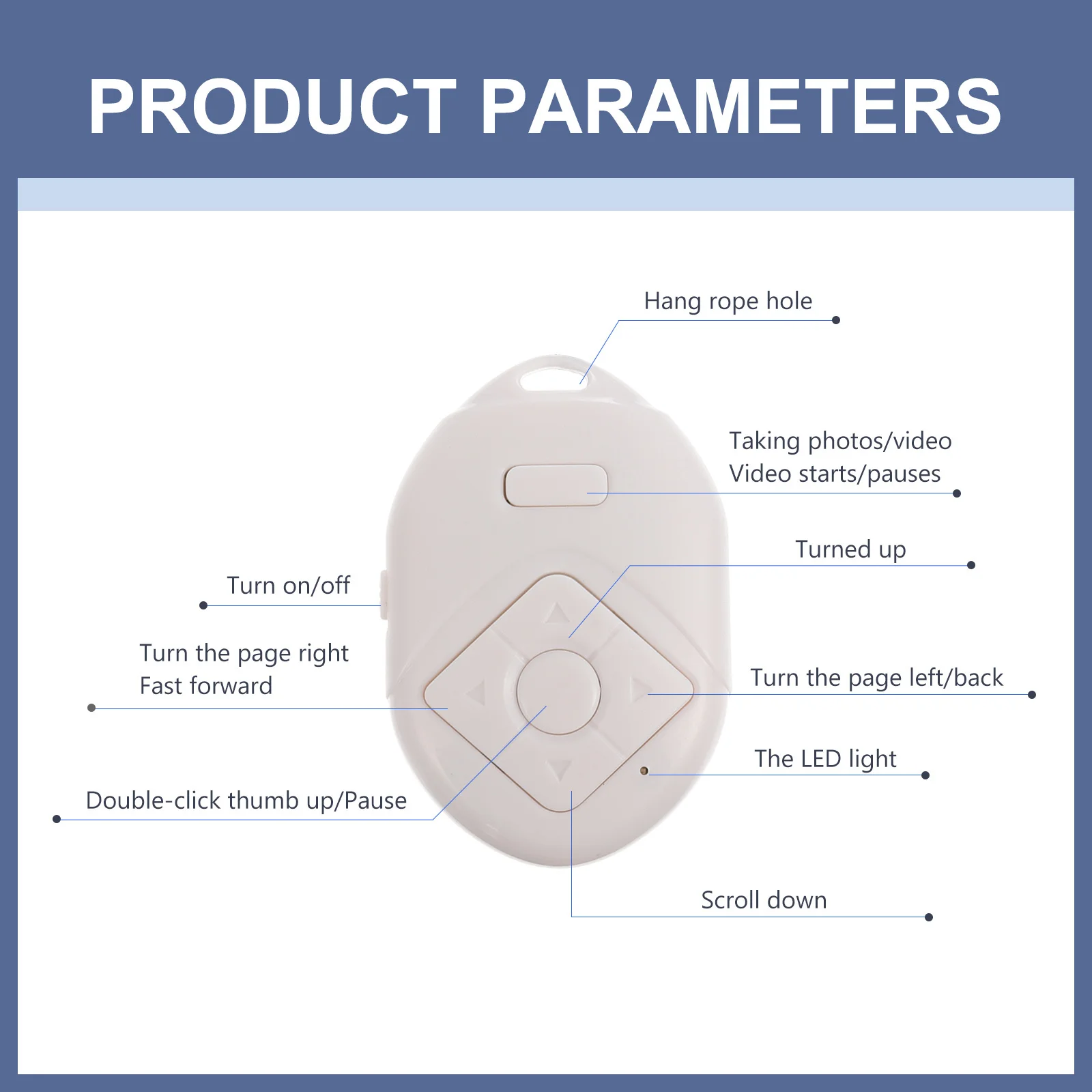 

1pc Remote Controller Wireless Selfie Shutter For Phone Camera 10M Control Playback Volume Brightness Switch Multi