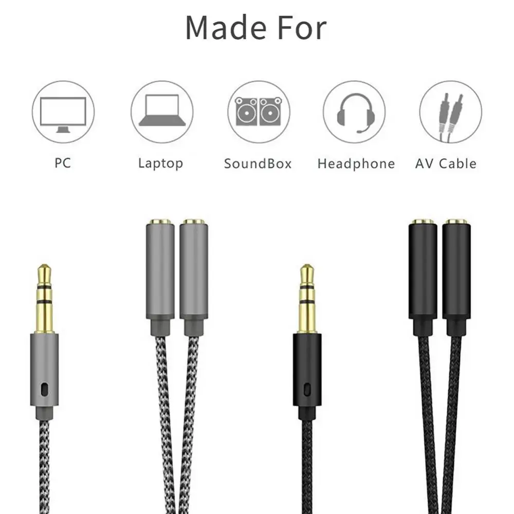 Headset Adapter Headphone Mic and Speaker Y Splitter Cable 3.5mm Audio Male to 2 Female For Earphone Extense Mobile Audio