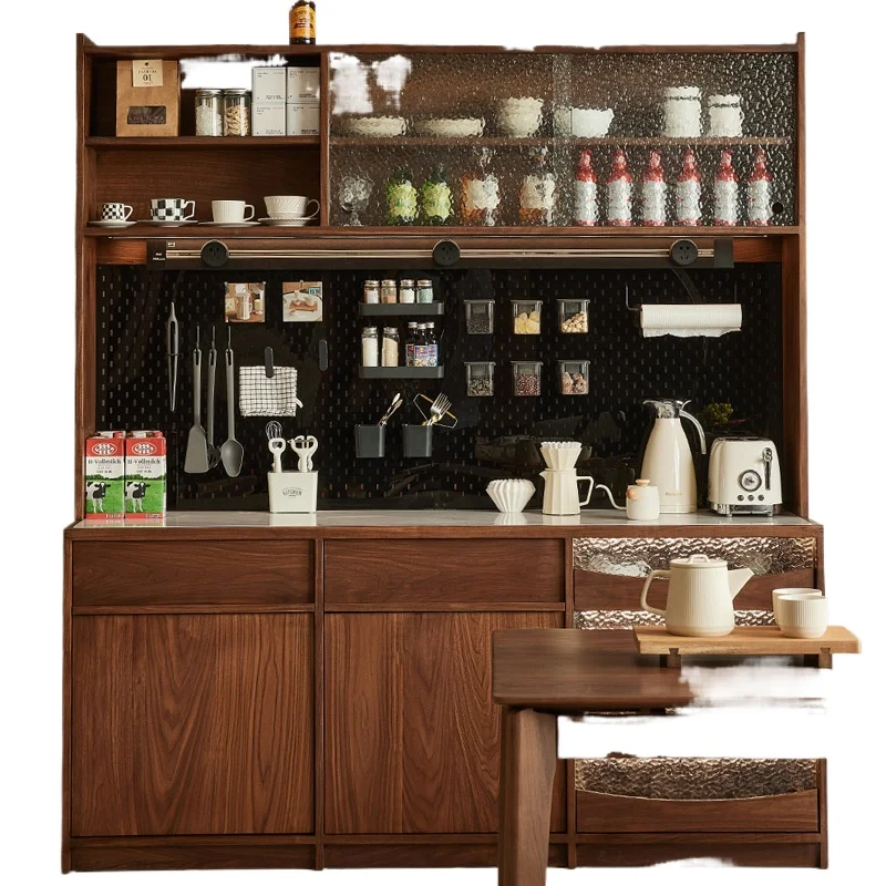 

North American black walnut dining side cabinet solid wood rock slab retro restaurant skeleton line storage cabinet
