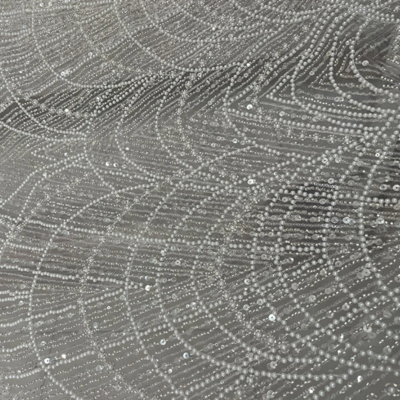 Embroidered Lace Fabric Bead Sequin Mesh for Wedding Dress Show Clothing Designer Diy Sewing Material Cloth By The Meter