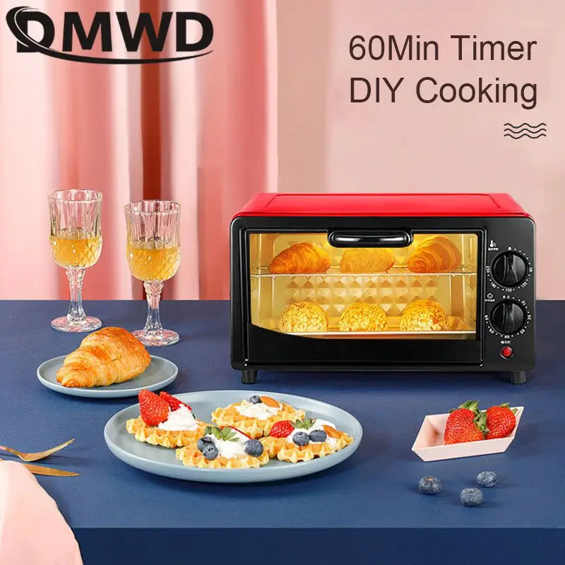 DMWD 12L فرن كهربائي منزلي متعدد الوظائف كعكة البيتزا الحلويات الكوكيز آلة الخبز صانع الإفطار أدوات الشواء 220 فولت