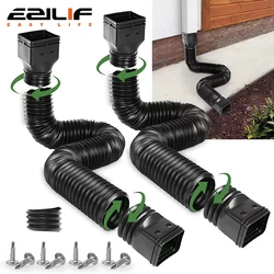 Rain Gutter Downspout Extensions Flexible Drain Downspout Extender Connector with 3x4in and 2x3in Connectors Screws for Included