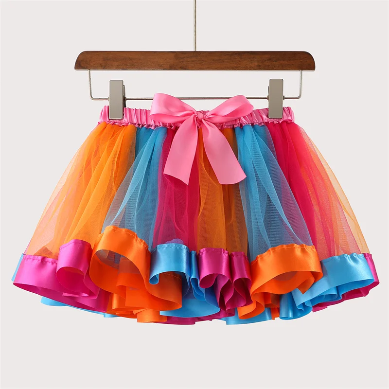 Mini Pettiskirt Party Dance 2024 Tutu Skirt Baby Girl Skirts Princess Rainbow Tulle Skirts Girls Clothes Children Clothing