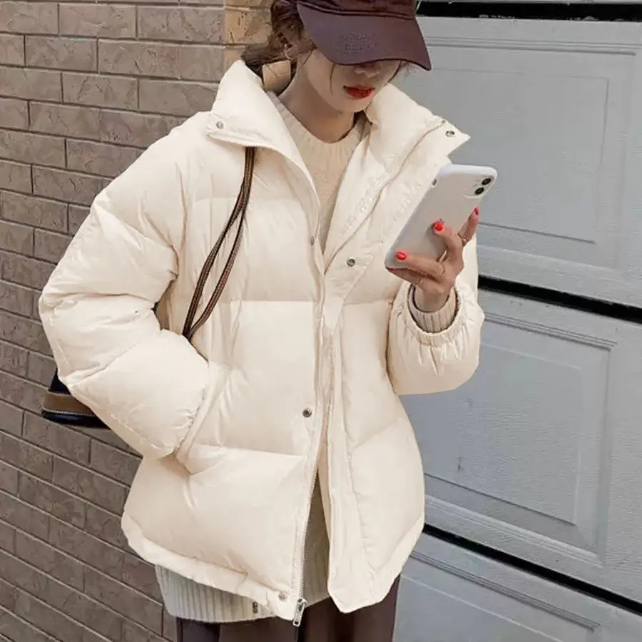 Autumn Winter Fashion Long Sleeve Stand Collar Solid Parkas Women's Clothing Korean Button Warm All-match Simplicity Trend Tops