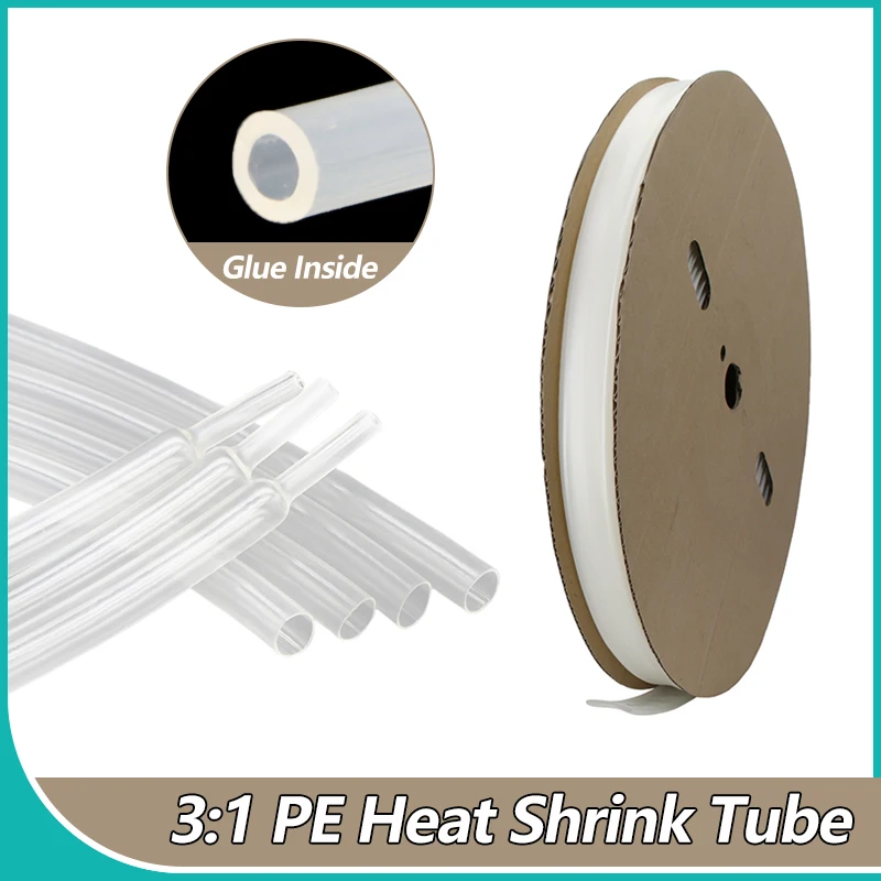 

3:1 Transparent PE Heat Shrink Tube With Glue Dia 1.6 - 39mm Waterproof Double Wall Adhensive Lined Wire Polyolefin Cable Sleeve