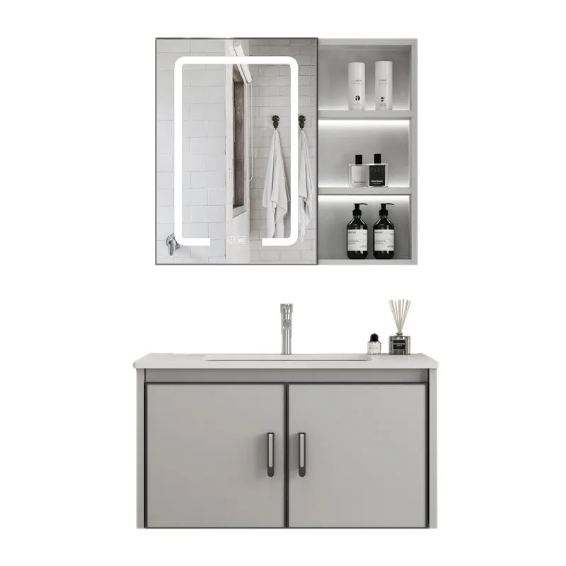 

Bathroom washbasin cabinet combination space aluminum small apartment integrated ceramic household