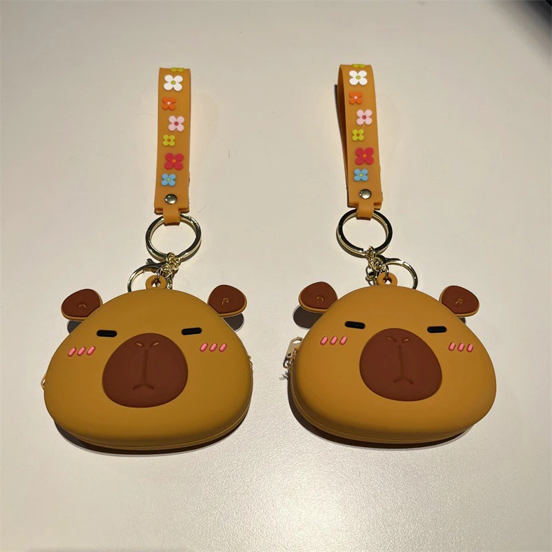 Cute Silicone Coin Purse Cartoon Capybara Headphone Organizer Coin Purse Girl Wallet Purse Pendant With Wristlet Keychain