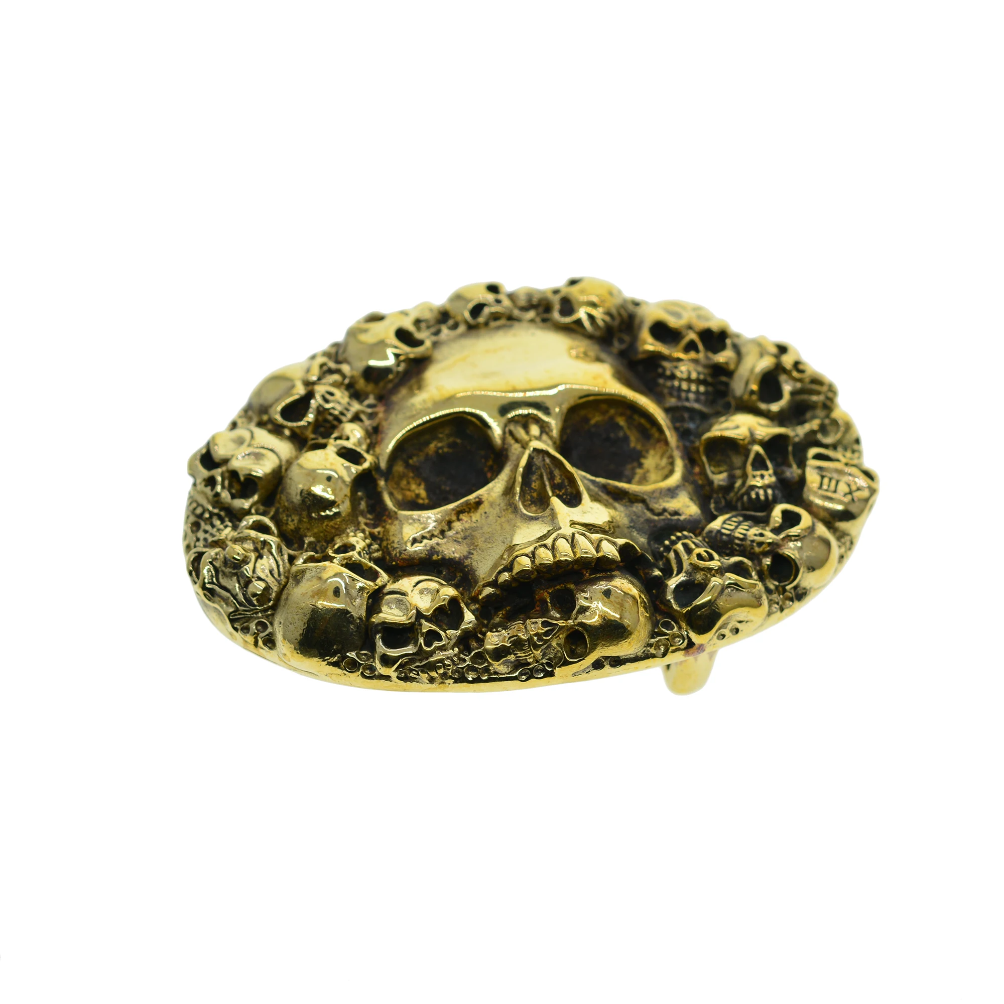 

handmade Viking super fine Itlay oval skull demon Halloween pattern solid brass pin lock belt buckle for 1.5inch belt