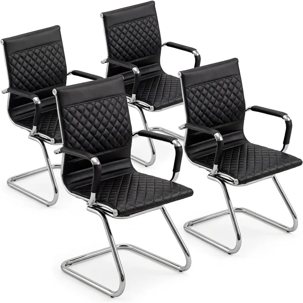 

Set of 4 PU Leather Desk Chairs, No Wheels, Armrests, 400lb Capacity, Suitable for Waiting Rooms, Conferences, Home Offices, Bla