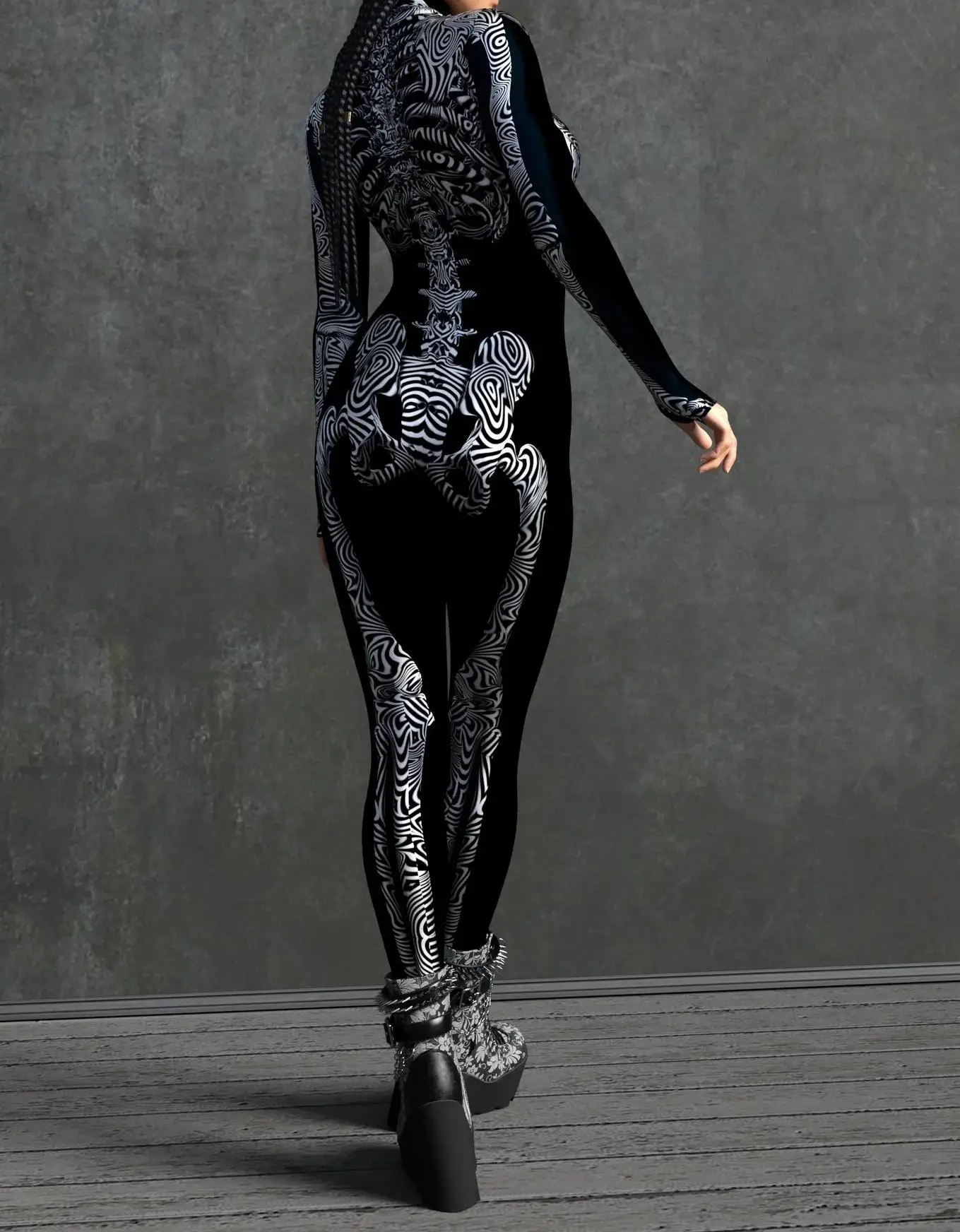 Karneval Totenkopf Party Bodysuit Damen Sexy Horror-Print Jumpsuit Feiertagsparty Maskerade Catsuit Kostüm Einzigartiges Aerial Yoga Set – Detail 16